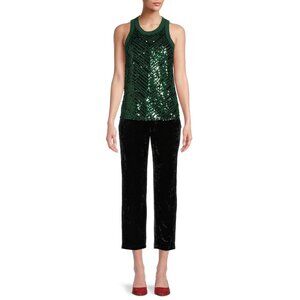 2/$30 NO BOUNDARIES Sequin Tank Top  Hunter Lodge  Green Large #A0217 TRB2